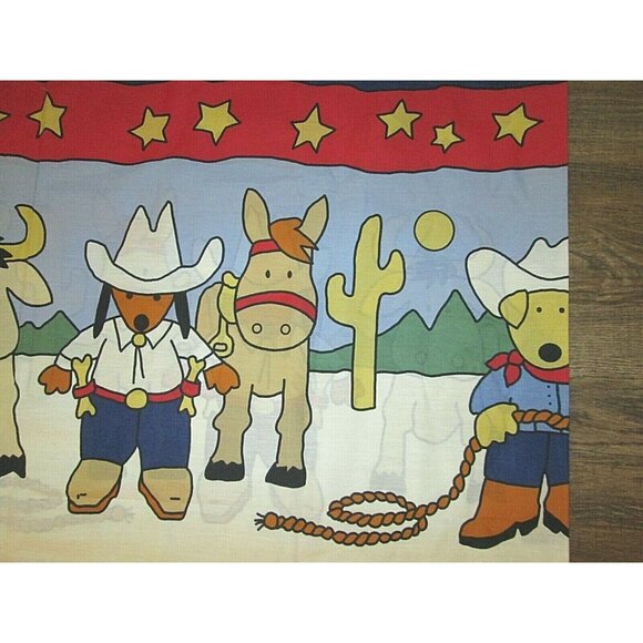 Cotton Cowboy Animals Boy Girl Room Fabric 94"X47" Fun Anthropomorphic Western - Picture 7 of 8